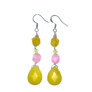 Pink and Yellow Beaded Dangle Earrings