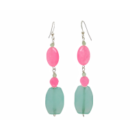 Hot Pink and Aqua Dangle Earrings