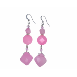 Pink Jade and Crystal Earrings