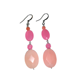 Salmon Pink and Hot Pink Dangle Earrings