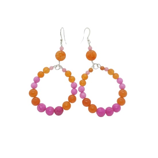 Hot Pink Fuchsia and Orange Hoop Earrings