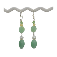 Elegant Sage Green, Cream and Beige Earrings