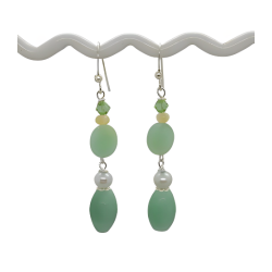 Elegant Sage Green, Cream and Beige Earrings