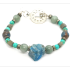 Aqua, Pale Green, Teal and Gray Metallic Men's Beaded Necklace with Apatite Nugget Stone