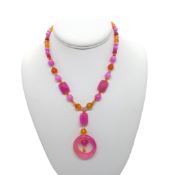 Hot Pink, Fuchsia and Orange Necklace with Drop Pendant