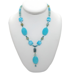 Island Blue Turquoise, Teal and Sky Blue Necklace with Drop Pendant