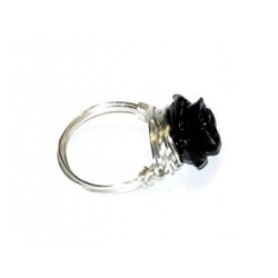 Black Carved Flower Wire-Wrapped Ring